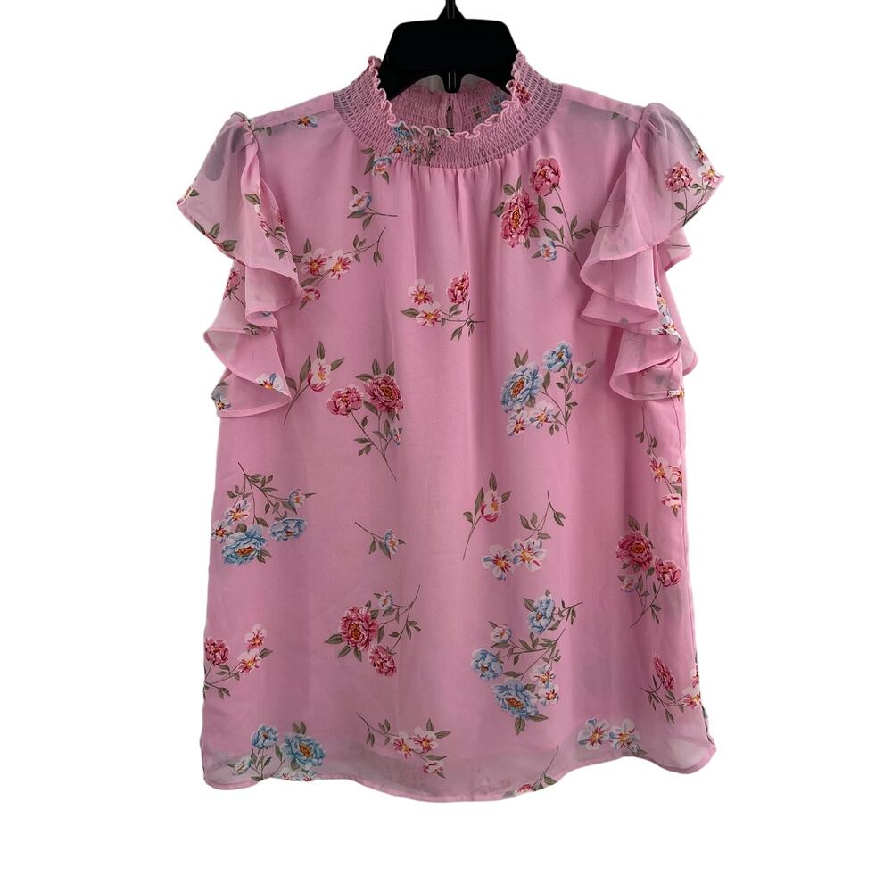 Catherine Malandrino Pink Flutter Sleeve Blouse with Mandarin Collar
